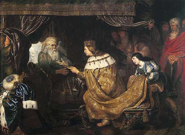 King David handing the sceptre to Solomon.
