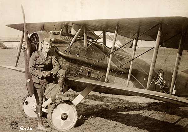 Captain Eddie Rickenbacker, American Ace, and his plane.