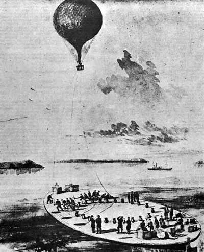 10 November 1861; Professor Thaddeus Lowe ascended in his trial balloon from the barge George Washington Parke Custis off Mattawomen Creek to observe Confederate forces on the Virginia shore some 3 miles away.