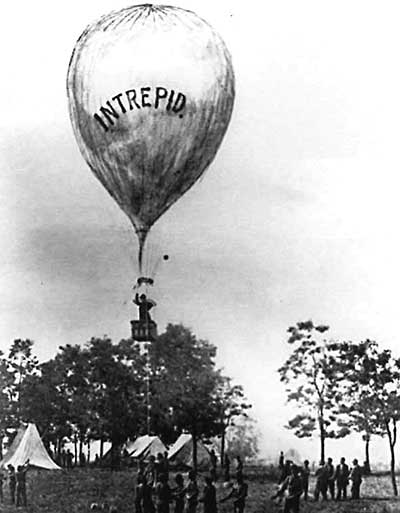 Professor Thaddeus Lowe Aloft in the Balloon Intrepid Observing a Battle at Fair Oaks, Va. During the Peninsular Campaign, May-August 1862.