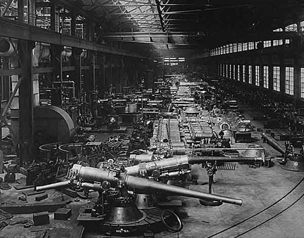 6 inch guns with their mounts in foreground; Bethlehem Steel Company.