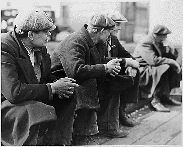 Row of out of work men at the New York City docks during the depression, 1934.