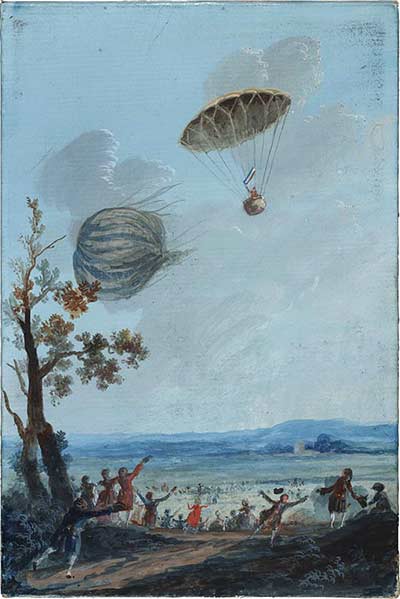 First Parachute Descent from a Balloon.