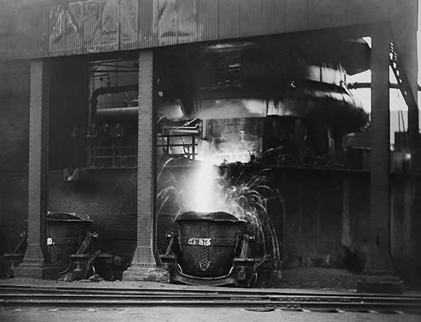 Carnegie Steel Company, The Blast Furnace Department, molten pig iron running into ladle.